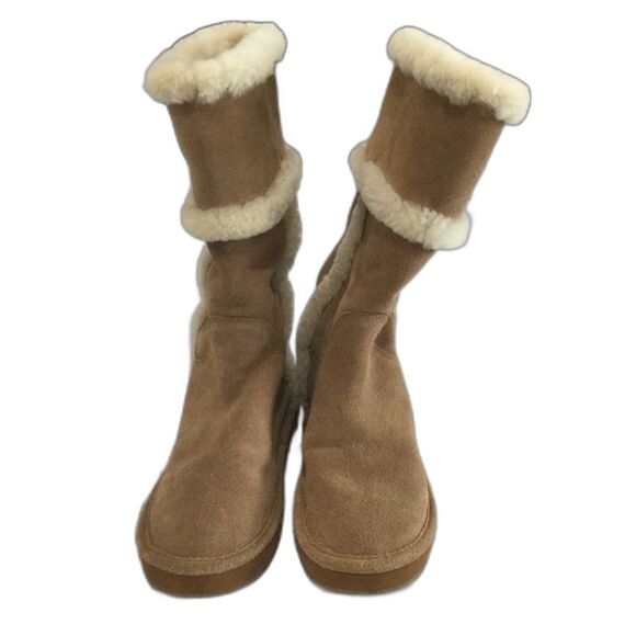 Michael Kors Boots Women’s Size 6 Tan Suede Tall Winter Sheep Fur Lined AK12G - Picture 4 of 9
